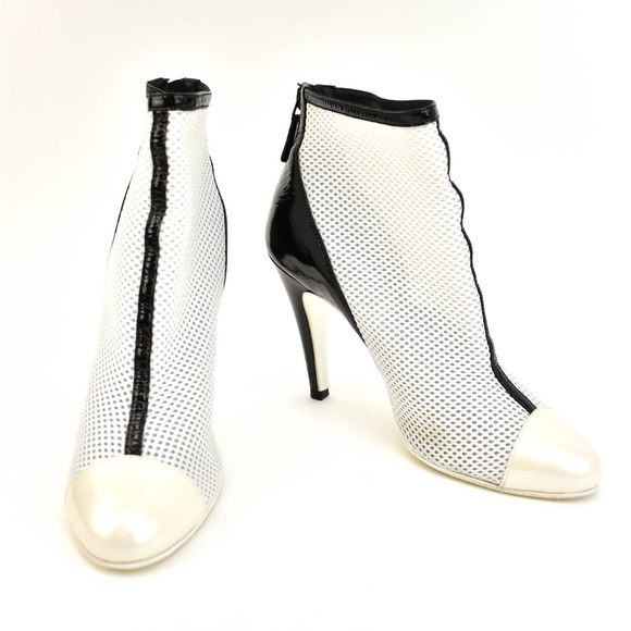 chanel white boots black toe